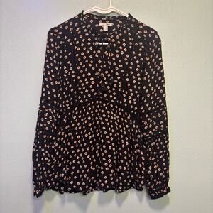 Amuse Society Black Buttoned Floral Peplum Blouse Size XS